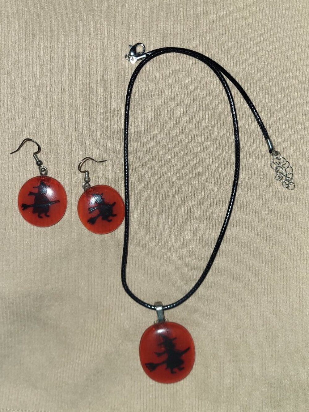 Halloween Witch on a broom jewelry set